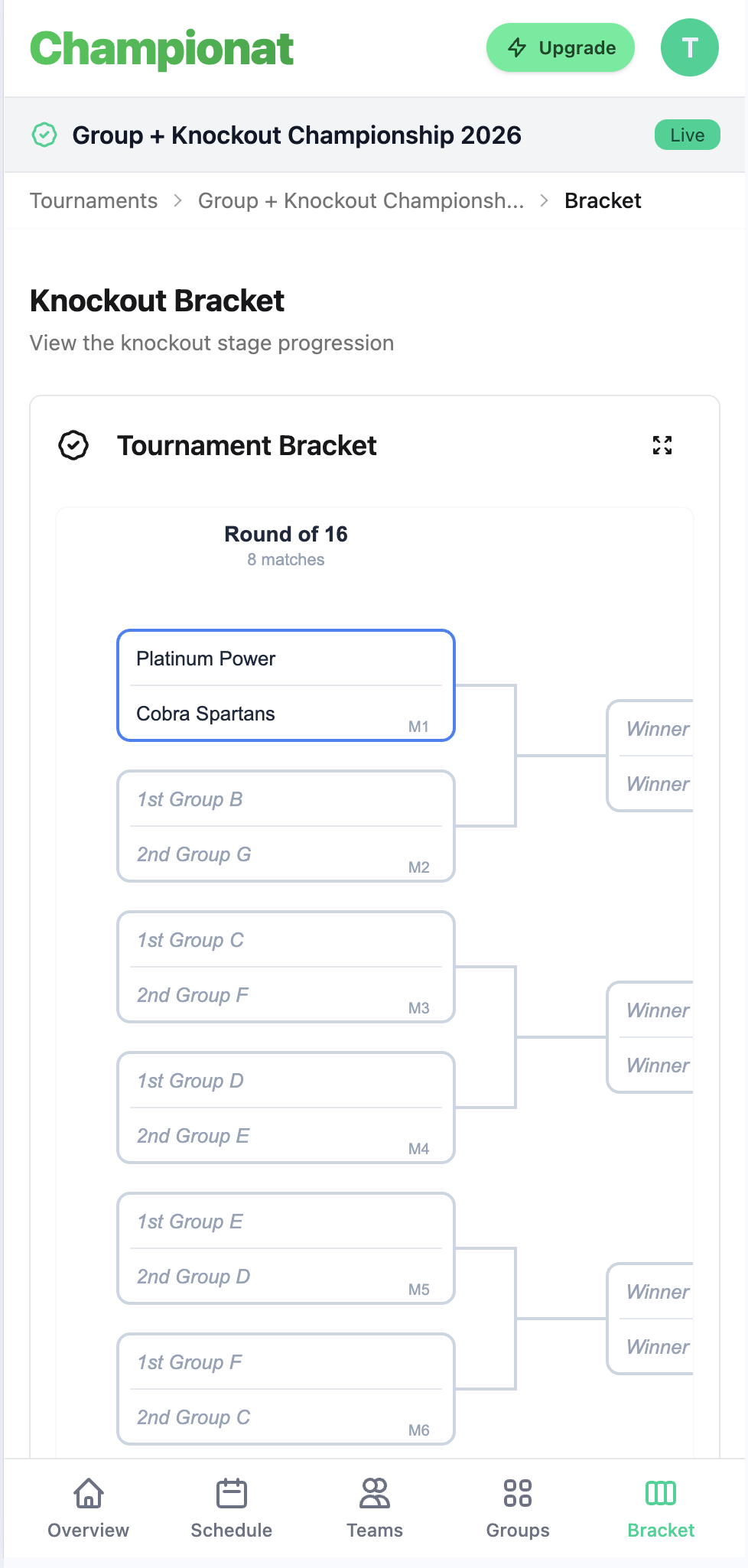 Tournament bracket on mobile