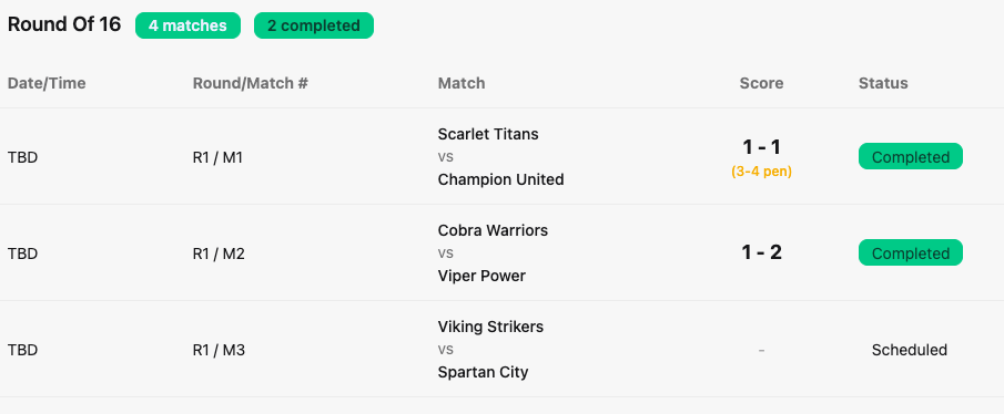 Match schedule interface